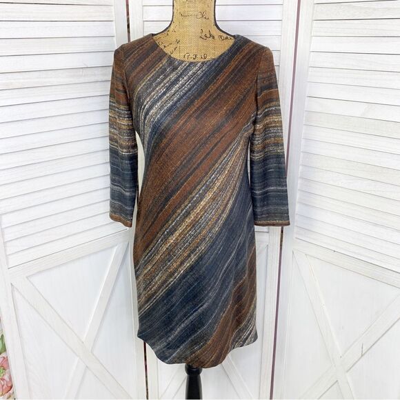 Studio One Diagonal Print Knit Sheath Dress Brown Gray 4P - Picture 1 of 12